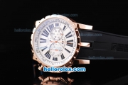 Roger Dubuis Excalibur Chronograph Quartz Movement Rose Gold Case with White Dial-Black Markers and Black Rubber Strap