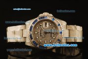 Rolex GMT Master II Swiss ETA 2836 Automatic Full Steel with Diamond Paved and Blue and White Bezel