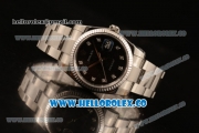 Rolex Datejust Clone Rolex 3135 Automatic Stainless Steel Case/Bracelet with Black Dial and Diamonds Markers - 1:1 Original (MARK F)