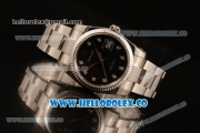 Rolex Datejust Clone Rolex 3135 Automatic Stainless Steel Case/Bracelet with Black Dial and Diamonds Markers - 1:1 Original (MARK F)