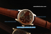 Jaeger Lecoultre Master Tourbillon Automatic Movement Brown Dial and Leather Strap with Silver Arrow Markers