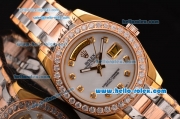 Rolex Masterpiece 2813 Auotmatic Three Tone Case/Strap with Diamond Markers and White Dial ETA Coating