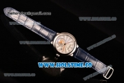 Cartier Rotonde De Swiss Quartz Steel Case with White Guilloche Dial and Blue Leather Strap