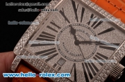 Franck Muller Master Square Swiss ETA 2824 Automatic Steel Case Diamond Bezel with Brown Leather Strap and Diamond Dial