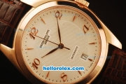 Patek Philippe Calatrava Swiss ETA 2824 Automatic Rose Gold Case with White Dial and Brown Leather Strap-Numeral Markers