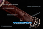 Cartier Rotonde De Swiss Quartz Steel Case with Brown Guilloche Dial Diamonds Bezel and Brown Leather Strap