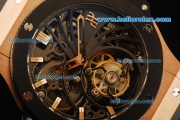 Hublot Big Bang Skeleton Swiss Tourbillon Manual Winding Movement Rose Gold Case with Black Rubber Strap