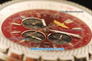 Breitling Bentley Chronograph Quartz Movement Red Dial with Three Small Dial and Silver Case-SS Strap