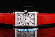 Franck Muller Geneve Long Island Quartz Silver Case with White Dial and Red Leather Strap