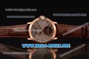 Audemars Piguet Jules Audemars Tourbillon Grande Date Swiss Tourbillon Manual Winding Rose Gold Case with White Dial and Brown Leather Strap (TF)