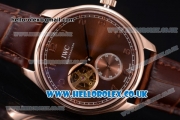 IWC Portugueser Tourbillon Hand-Wound Asia 2813 Automatic Rose Gold Case with Brown Dial Brown Leather Strap and Arabic Numeral Markers