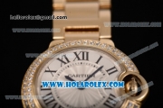 Cartier Ballon Bleu De Small Swiss Quartz Yellow Gold Case/Bracelet with White Dial and Black Roman Numeral Markers - Diamonds Bezel