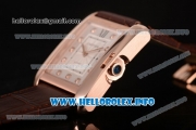 Cartier Tank Anglaise Miyota 9015 Automatic Rose Gold Case with Silver Dial Brown Leather Strap and Diamonds Markers