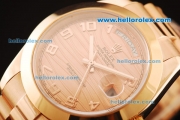 Rolex Day-Date II Rolex 3156 Automatic Movement Rose Gold Case and Strap with Rose Gold Dial and Arabic Numerals