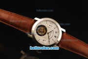 Audemars Piguet Jules Audemars Swiss Tourbillon Manual Winding Movement Steel Case with White Dial and Brown Leather Strap