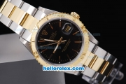 Rolex Datejust Automatic Two Tone with Gold Bezel and Black Dial-Vintage Linear Marking