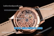 Patek Philippe Complicated Skeleton Asia Automatic Rose Gold Case with Skeleton Dial and Black Leather Strap (GF)