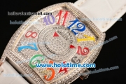 Franck Muller Cintree Curvex Swiss Quartz Steel/Diamonds Case with Diamonds Dial and Colorful Arabic Numeral Markers