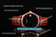 Patek Philippe Calatrava Swiss ETA 2824 Automatic Rose Gold Case with Brown Leather Strap Black Dial and Stick Markers