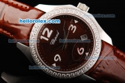 Chopard Happy Sport Swiss Quartz Brown Dial with Diamond Bezel and Brown Leather Strap