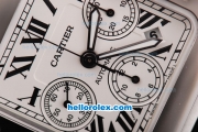 Cartier Santos 100 Swiss Valjoux 7750 Automatic Movement Silver Case with White Dial and Black Leather Strap