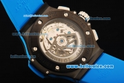 Hublot Big Bang Chronograph Swiss Valjoux 7750 Automatic Movement PVD Case with Blue Diamond Bezel and Blue Rubber Strap