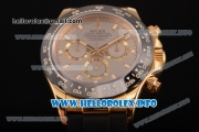 Rolex Daytona Chrono Swiss Valjoux 7750 Automatic Yellow Gold Case with Ceramic Bezel Rubber Strap and Silver Dial - Stick Markers (BP)