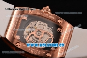 Richard Mille RM 007 Miyota 9015 Automatic Rose Gold/Diamonds Case with Skeleton Dial Arabic Numeral Markers and White Rubber Strap (K)