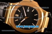 Patek Philippe Nautilus Asia Automatic Yellow Gold Case with Black Dial and White Sitck Markers