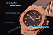 Hublot Big Bang Swiss ETA Quartz Rose Gold Case with Stick/Numeral Markers Brown Carbon Fiber Dial and Brown Rubber Strap