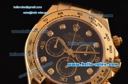 Rolex Daytona Swiss Valjoux 7750-DD Automatic Gold Case with Black Dial and Diamond Markers