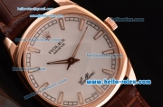 Rolex Cellini Danaos Swiss Quartz Rose Gold Case with Brown Leather Strap White Dial Stick Markers