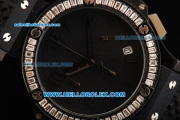 Hublot Big Bang Chronograph Swiss Quartz Movement PVD Case with Diamond Bezel and Black Rubber Strap-Lady Model