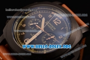 Panerai Luminor 1950 PCYC Chrono Flyback Asia Automatic PVD Case with Black Dial and Brown Leather Strap PAM653B