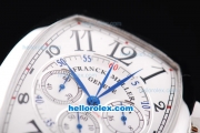 Franck Muller Casablanca Quartz Movement with White Dial and Silver Case-Leather Strap