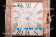 Cartier Tank Anglaise Miyota 9015 Automatic Rose Gold Case/Bracelet with Silver Dial and Roman Numeral Markers - Diamonds Bezel