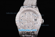 Rolex Datejust Oyster Perpetual Automatic Swiss ETA Automatic Movement ETA Case Full Diamond with Diamond Dial and Blue Round Pearl Marking