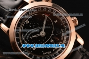 Patek Philippe Grand Complication Rose Gold Case 9015 Auto with Black Dial and Black Leather Strap