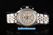 Breitling Bentley 6.75 Big Date Automatic Movement Full Steel with White Dial - Silver Stick Markers and Red Date