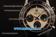 Rolex Daytona Vintage Edition Chrono Miyota OS20 Quartz Steel Case with White Dial and Black Leather Strap