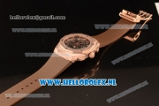 Hublot Classic Fusion Aerofusion Chronograph Orlinski Japanese Miyota OS20 Quartz Rose Gold Case with Black Dial Stick Markers and Brown Rubber Strap