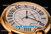 Cartier Ballon Bleu De Large Swiss ETA 2824 Automatic Yellow Gold Case with Silver Dial and Black Markers