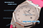 Audemars Piguet Royal Oak Lady Miyota OS2035 Quartz Steel Case with Diamond Bezel Pink Rubber Strap and White Dial