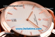 Vacheron Constantin Malte Miyota Quartz Rose Gold Case with Brown Leather Bracelet White Dial and Stick Markers