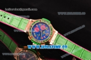 Hublot Big Bang Tutti Frutti 38MM Chrono Miyota OS20 Quartz Rose Gold Case with Blue Dial Stick/Numeral Markers and Green Diamonds Bezel