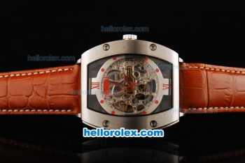 Richard Mille RM 007 Automatic Movement Steel Case with Red Dot Markers and Brown Leather Strap