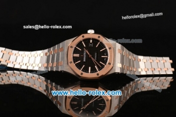 Audemars Piguet Royal Oak Swiss ETA 2824 Automatic Two Tone Case with Stick Markers and Black Grid Dial - 1:1 Original