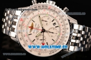 Breitling Navitimer GMT Chrono Swiss Valjoux 7750 Automatic Full Steel with White Dial and Stick Markers