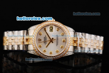 Rolex Datejust Automatic Movement White Dial with Two Tone Strap and Diamond Bezel