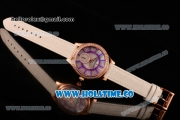 Jaeger-LeCoultre Lady Miyota Quartz Rose Gold Case with White MOP Dial Purple Stick Markers and White Leather Strap - Diamonds Bezel